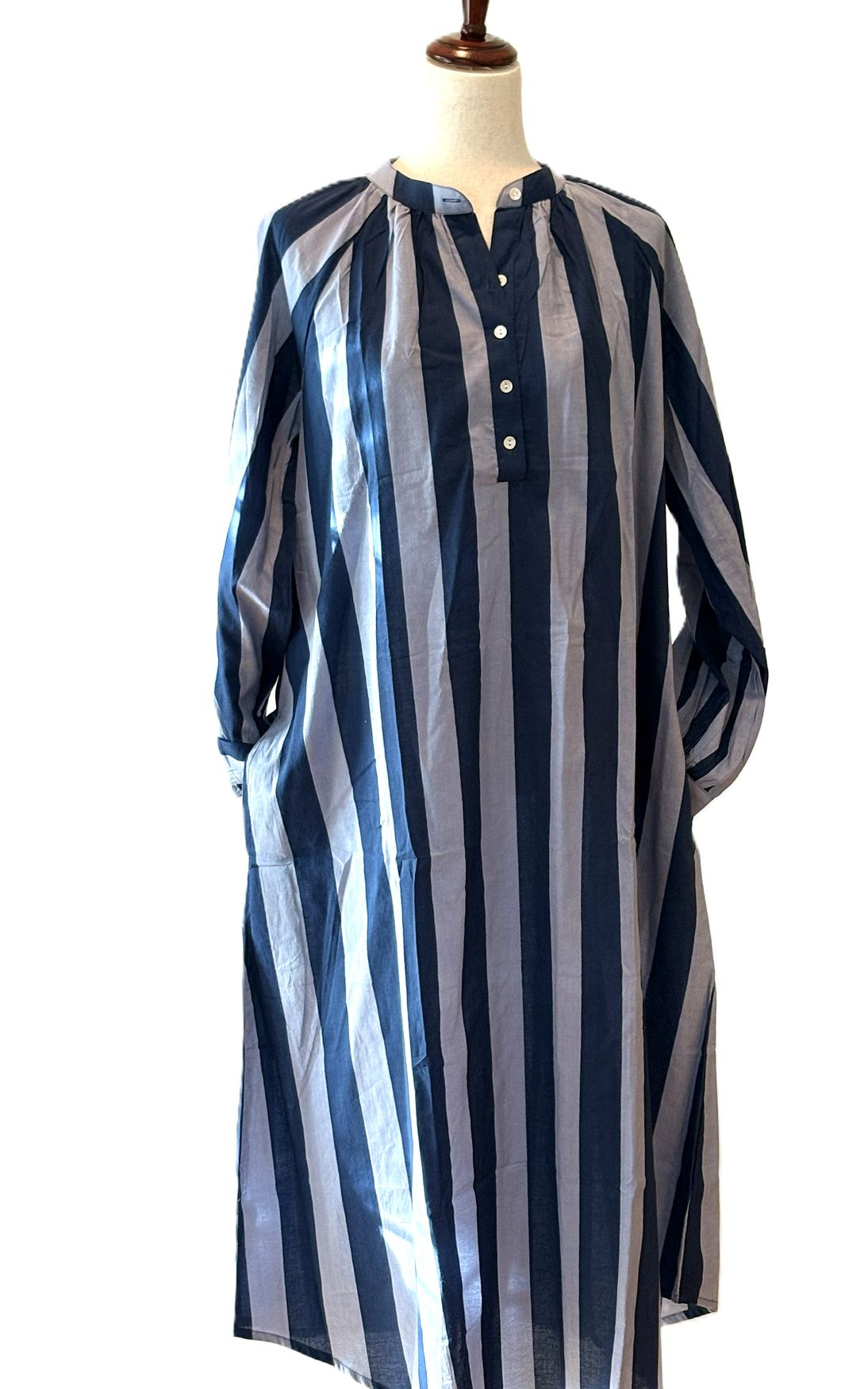 Hand Block Printed Cotton Shirtdress: Vertical Stripes, Work-to-Play Midi (2 Colors)