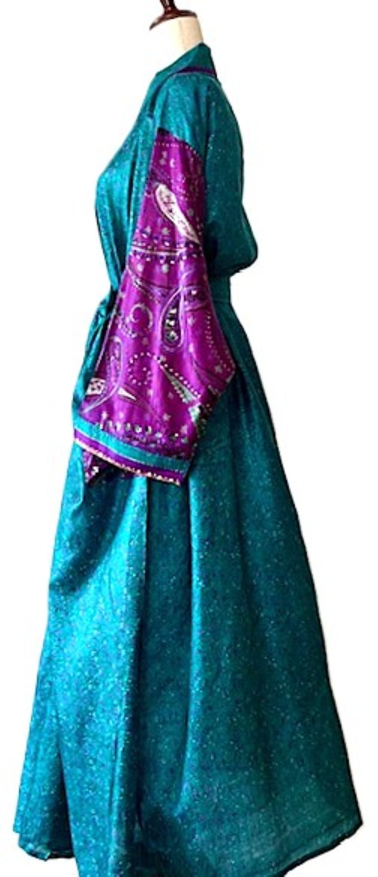 Dresses, Luxurious Silk Midi Kimono Duster. Glamorous (Turquoise)