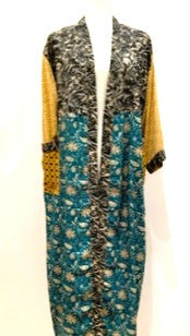 Top of the Line Silk Kimono Duster Mixed Print (Gold/Turquoise/Red)