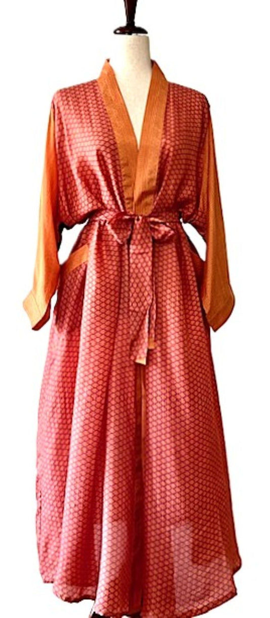 Dresses, Luxurious Silk Midi Kimono Duster. Glamorous (Cinnamon)
