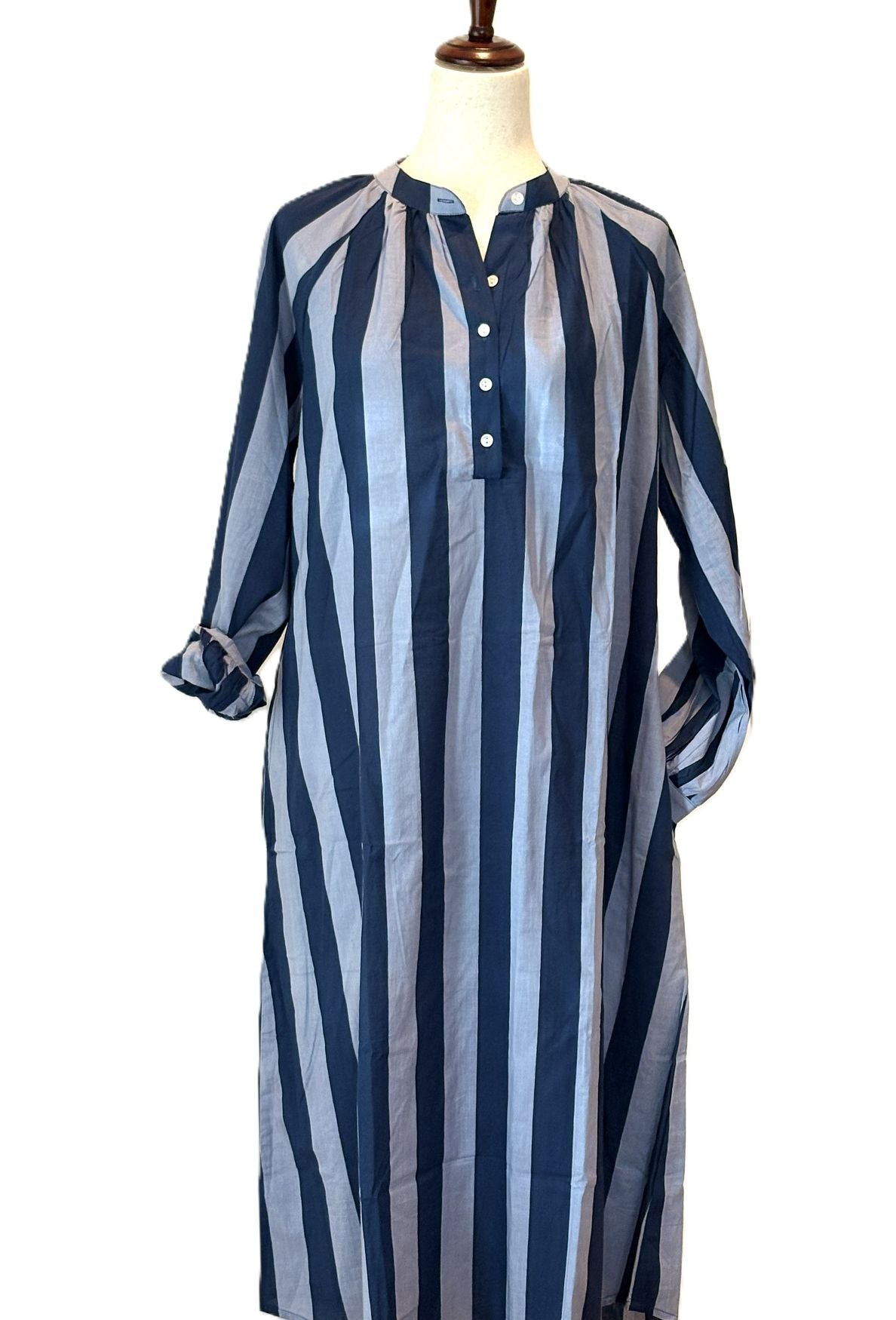 Hand Block Printed Cotton Shirtdress: Vertical Stripes, Work-to-Play Midi (2 Colors)