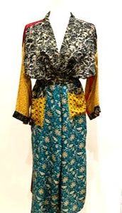 Top of the Line Silk Kimono Duster Mixed Print (Gold/Turquoise/Red)