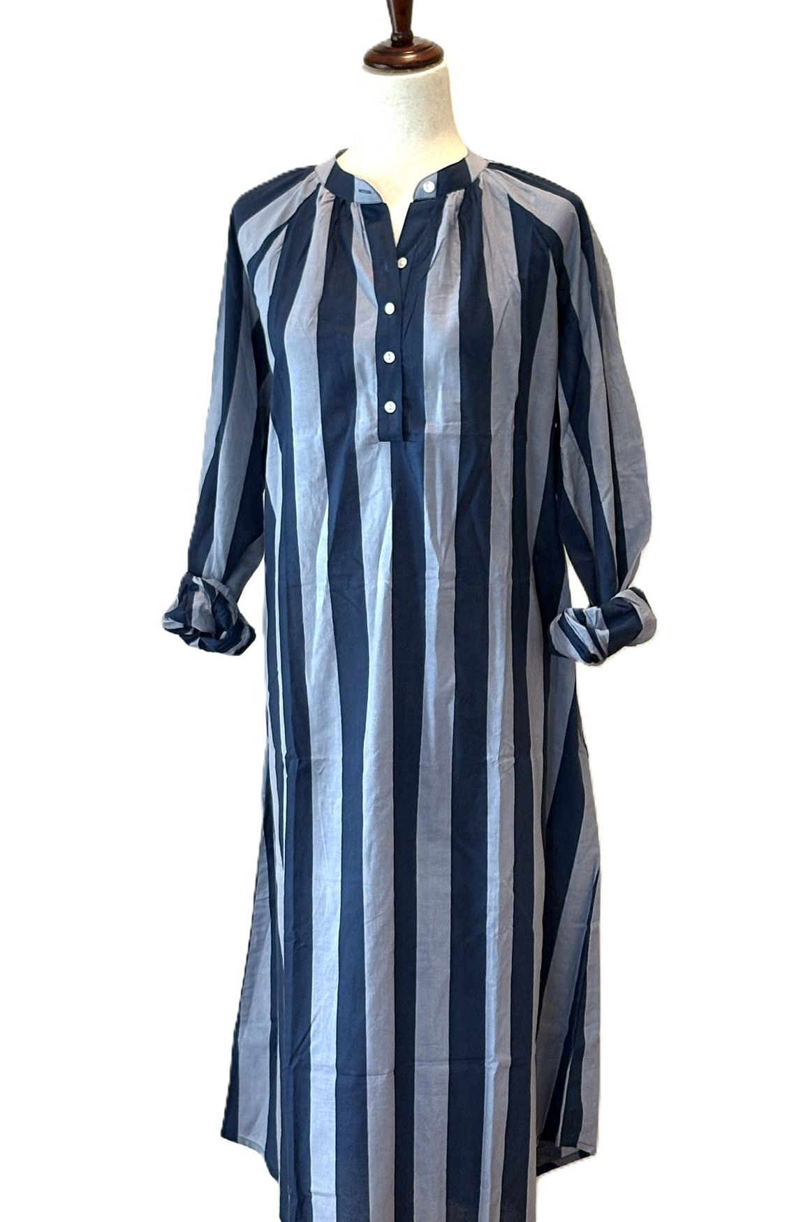 Hand Block Printed Cotton Shirtdress: Vertical Stripes, Work-to-Play Midi (2 Colors)