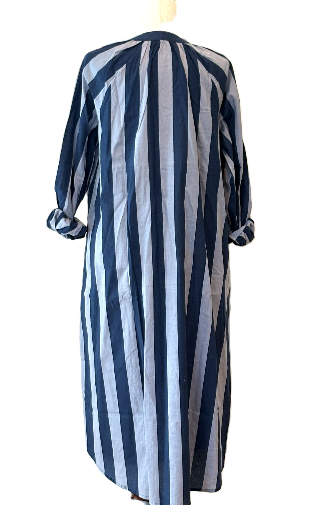 Hand Block Printed Cotton Shirtdress: Vertical Stripes, Work-to-Play Midi (2 Colors)