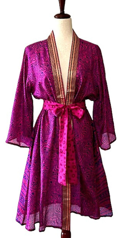 Classic Short Silk Kimono Duster. A Dreamy Soft Berry Vision.