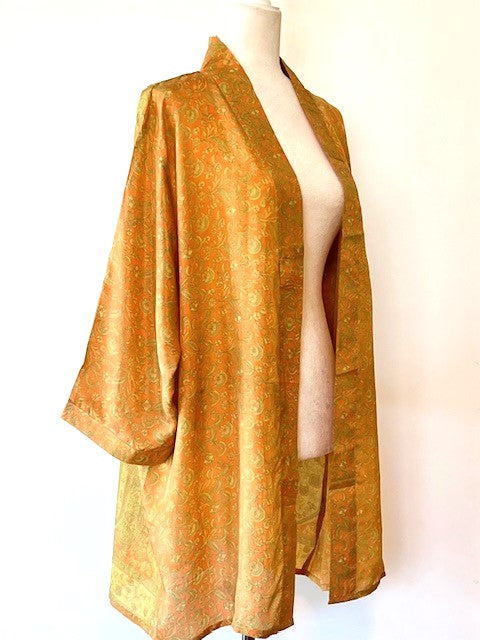 The Accessory In Demand, Short Silk Kimono Jacket, A Beauty In Bronze