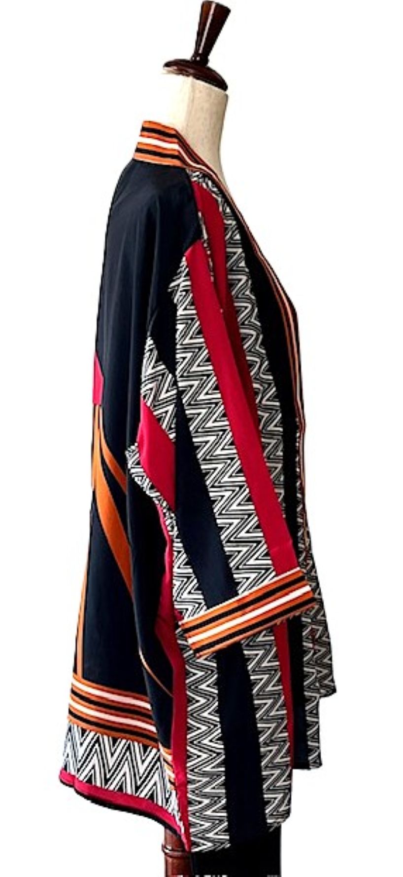 Short Silk Kimono Duster.  Dramatic In Red And Black. (Stripe)