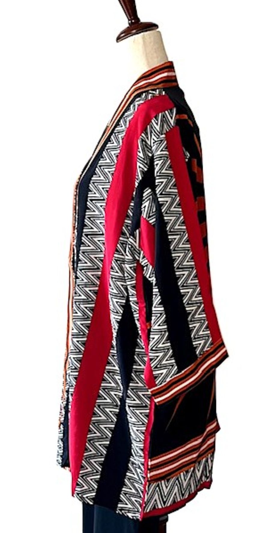 Short Silk Kimono Duster.  Dramatic In Red And Black. (Stripe)