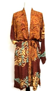 Top Grade Silk Kimono Duster Mixed Print (Rust/Bronze/Aqua)