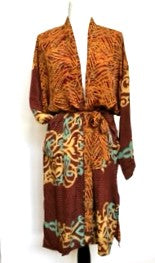 Top Grade Silk Kimono Duster Mixed Print (Rust/Bronze/Aqua)