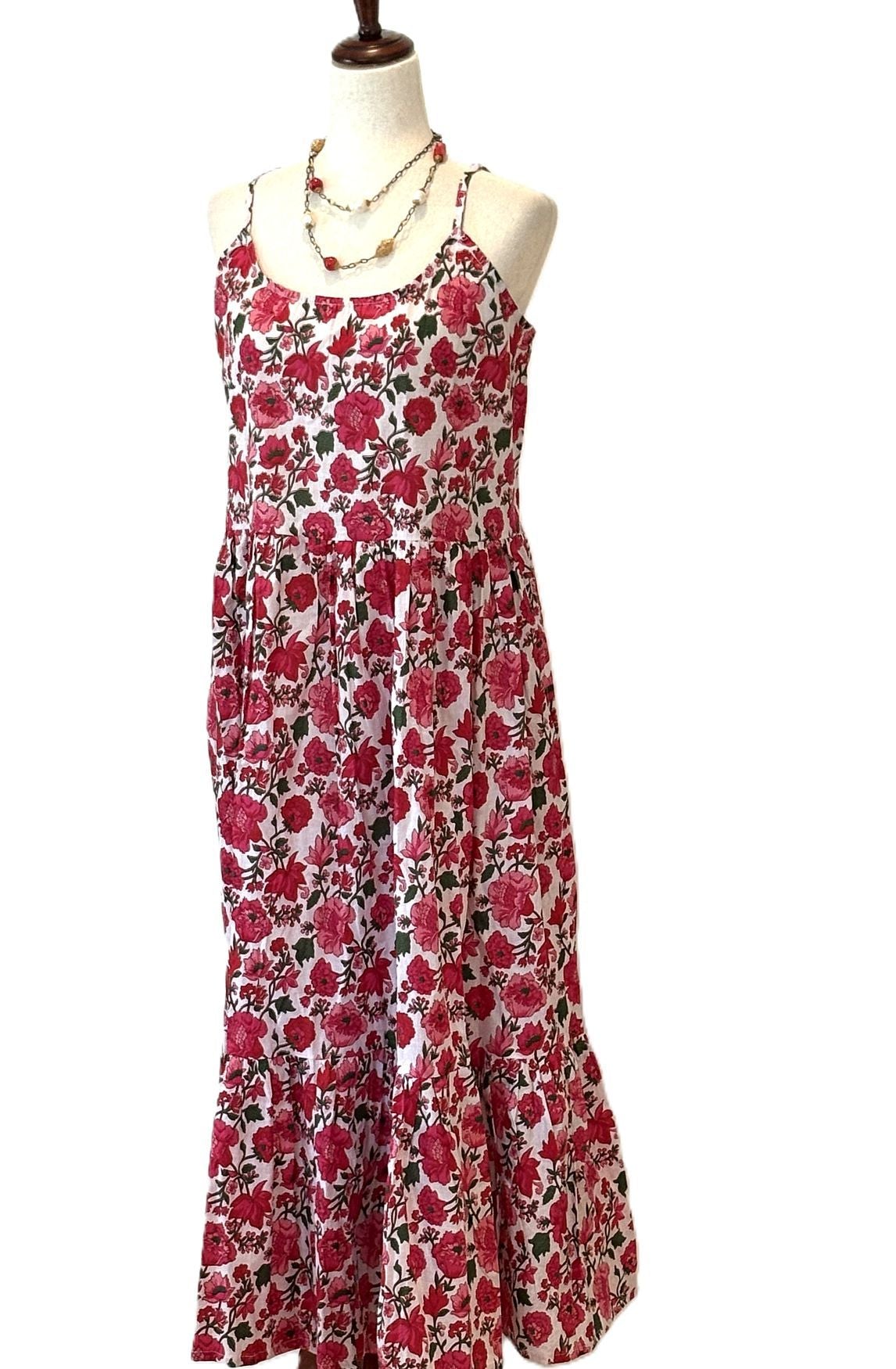 Dresses, Strappy Tiered Midi Length Is Stylish  (Red Pink)