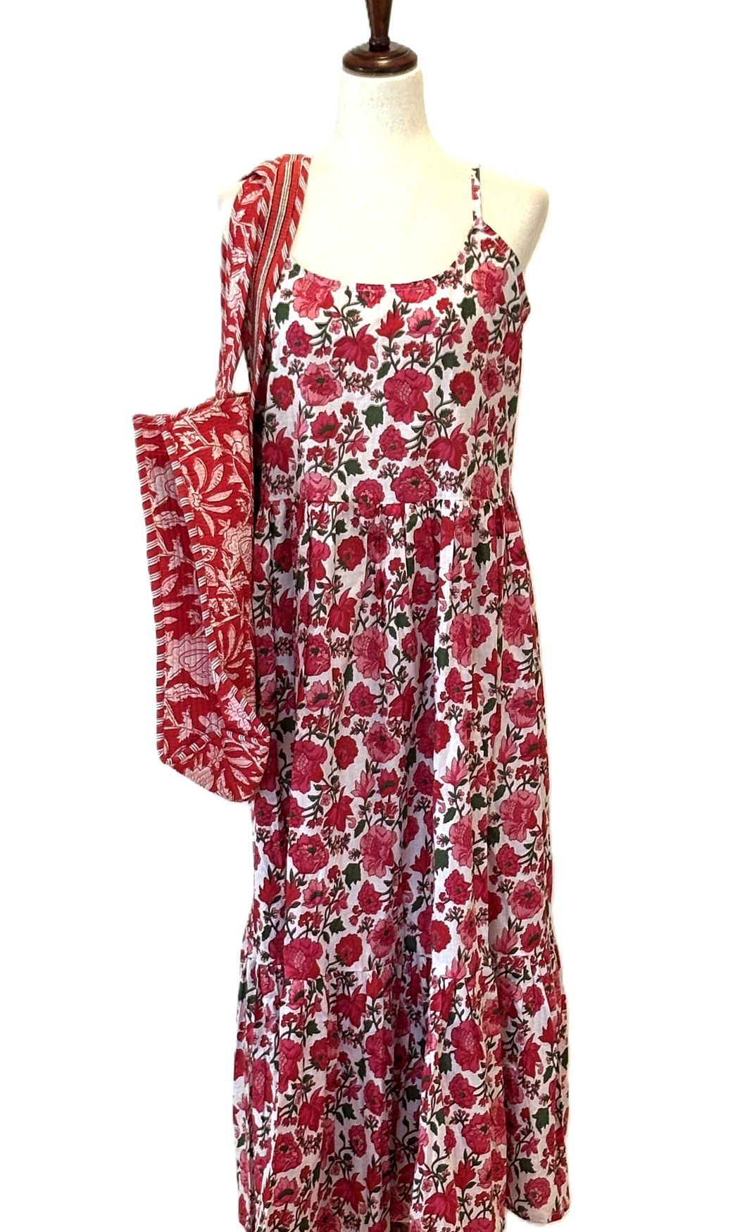 Dresses, Strappy Tiered Midi Length Is Stylish  (Red Pink)