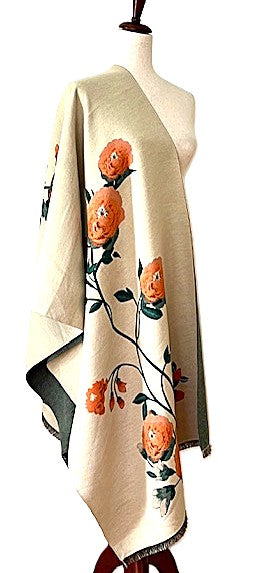Orange / Green Blossom Reversible Wrap - Artisan Wrap