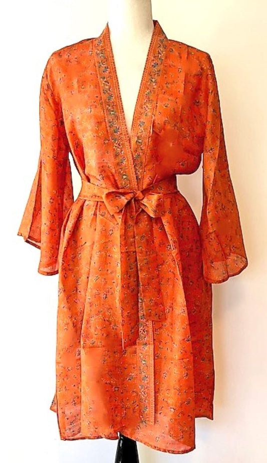 Elegant Silk Kimono Duster Is Alluring In A Rich Tone of Cinnamon