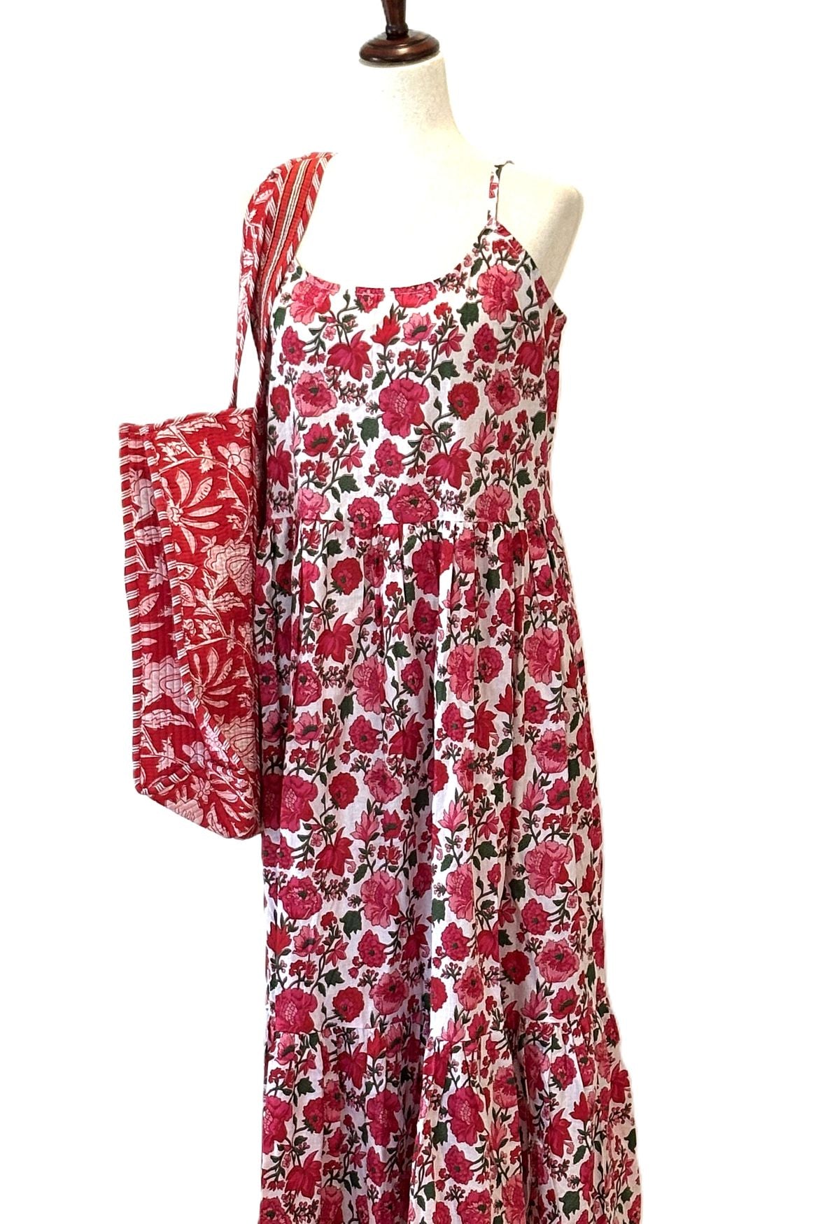 Dresses, Strappy Tiered Midi Length Is Stylish  (Red Pink)