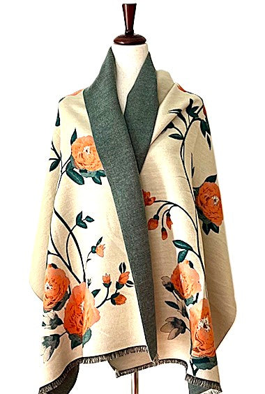 Orange Green Blossom Reversible Wrap – Artisan Shawl