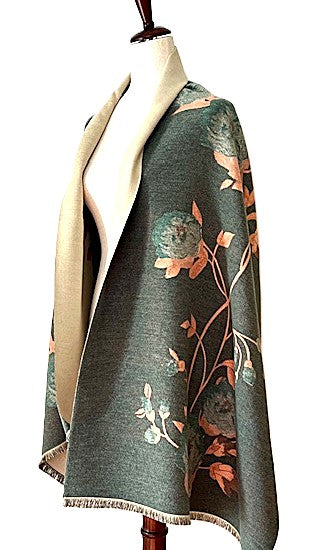 Orange / Green Blossom Reversible Wrap - Artisan Wrap