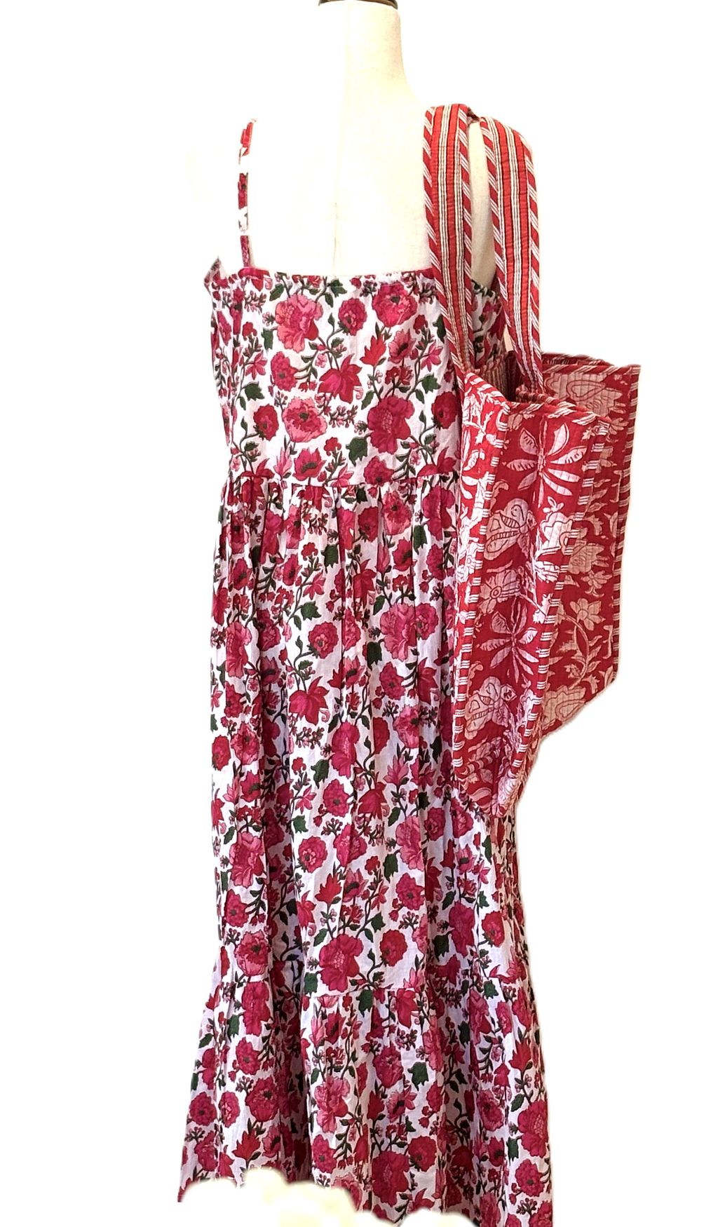 Dresses, Strappy Tiered Midi Length Is Stylish  (Red Pink)