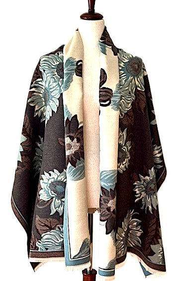 Brown Sunflowers Reversible Wrap - Artisan Wrap