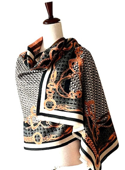 Equestrian Orange Black Stirrup Reversible Wrap – Artisan Shawl