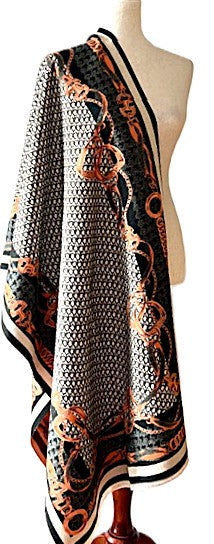 Black Tan Harness Print Reversible Wrap - Artisan Shawl