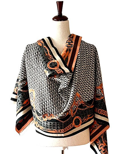 Equestrian Orange Black Stirrup Reversible Wrap – Artisan Shawl