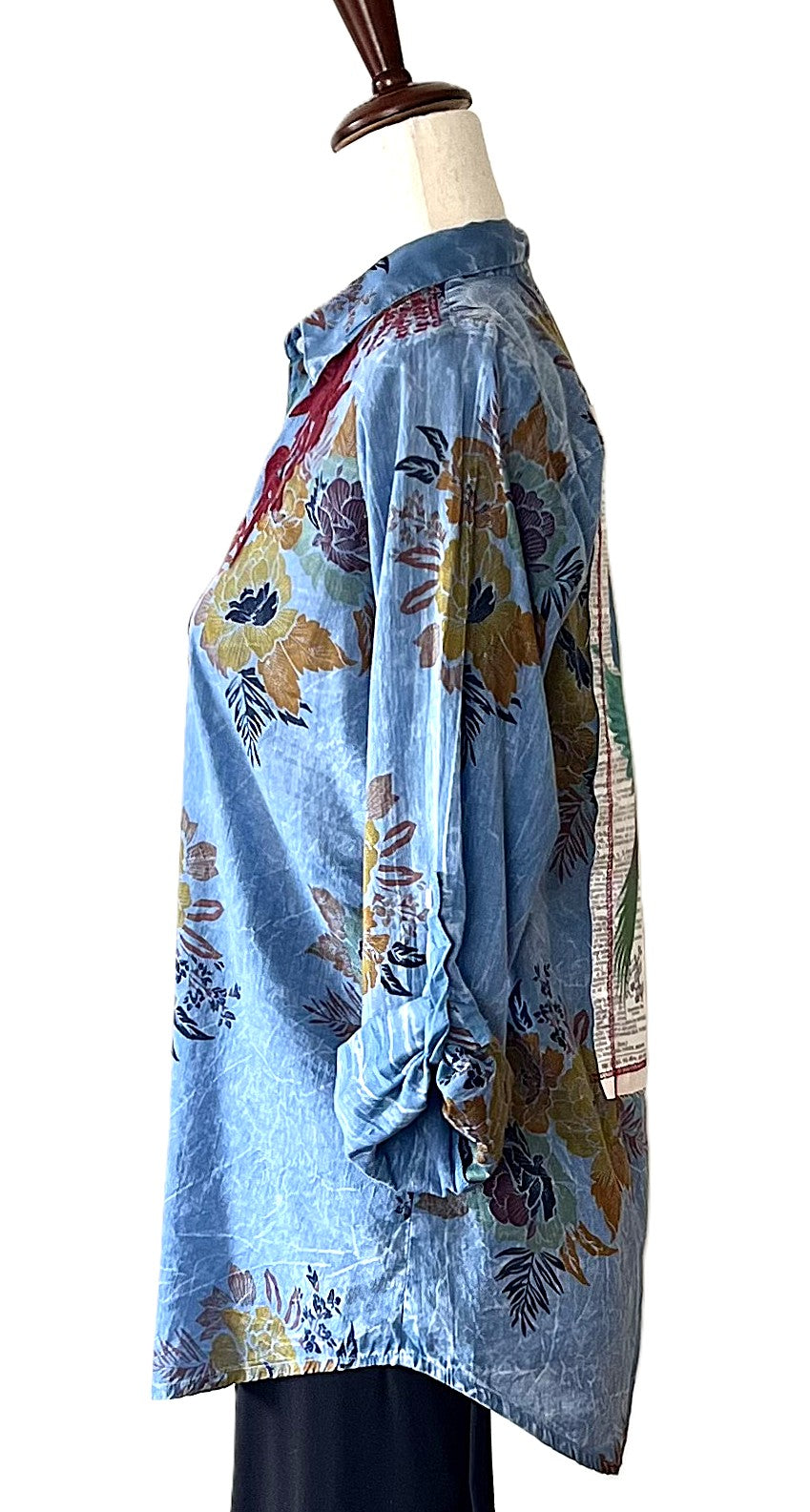 Top:Boho Western Inspiration Has Hit It's Mark With Handmade Embroiderd Shirts. Best Seller. (Blue)