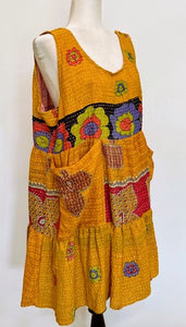 Artisan Kantha Quilt Mini Dress or Jumper. Chic Staple (Mustard)