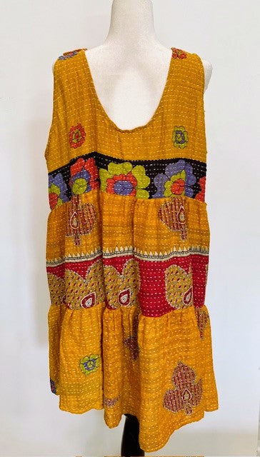 Artisan Kantha Quilt Mini Dress or Jumper. Chic Staple (Mustard)