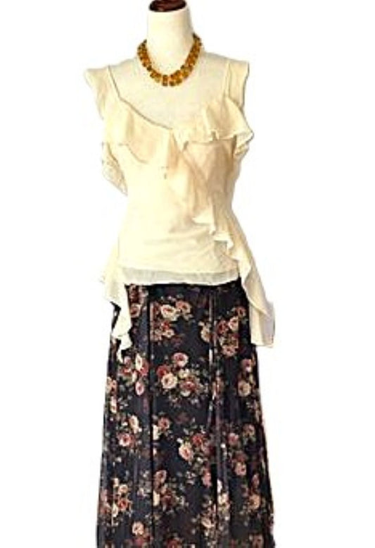 Skirt, Floral-Print Mesh Ruched Drawstring Handkerchief Maxi
