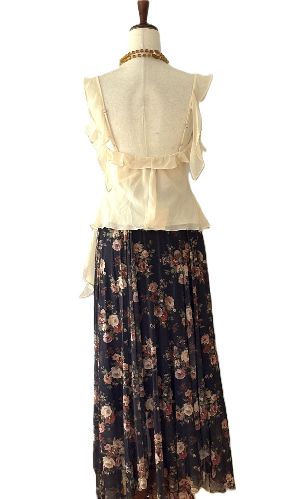Skirt, Floral-Print Mesh Ruched Drawstring Handkerchief Maxi