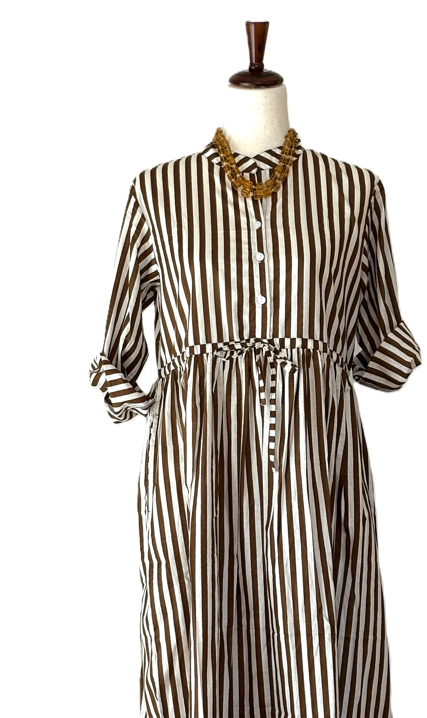 Dresses: Stylish Handblocked Striped Cotton Is Smart And Versatile (Brown)