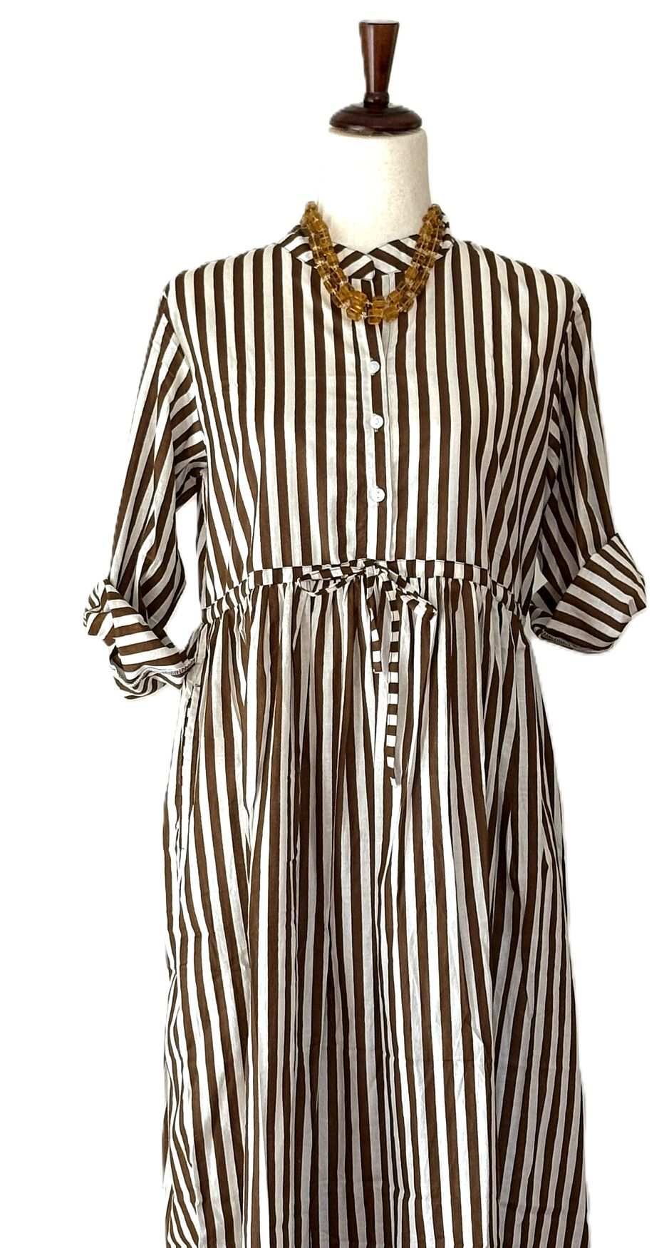 Dresses: Stylish Handblocked Striped Cotton Is Smart And Versatile (Brown)