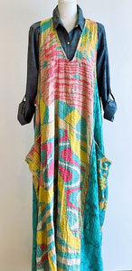 Midi Length Kantha Cotton Jumper or Sleeveless Dress