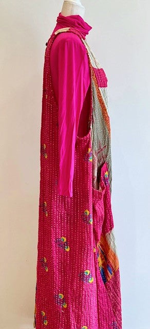 Midi Length Kantha Cotton Jumper or Sleeveless Dress (Fuschia)