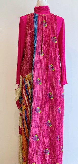 Midi Length Kantha Cotton Jumper or Sleeveless Dress (Fuschia)