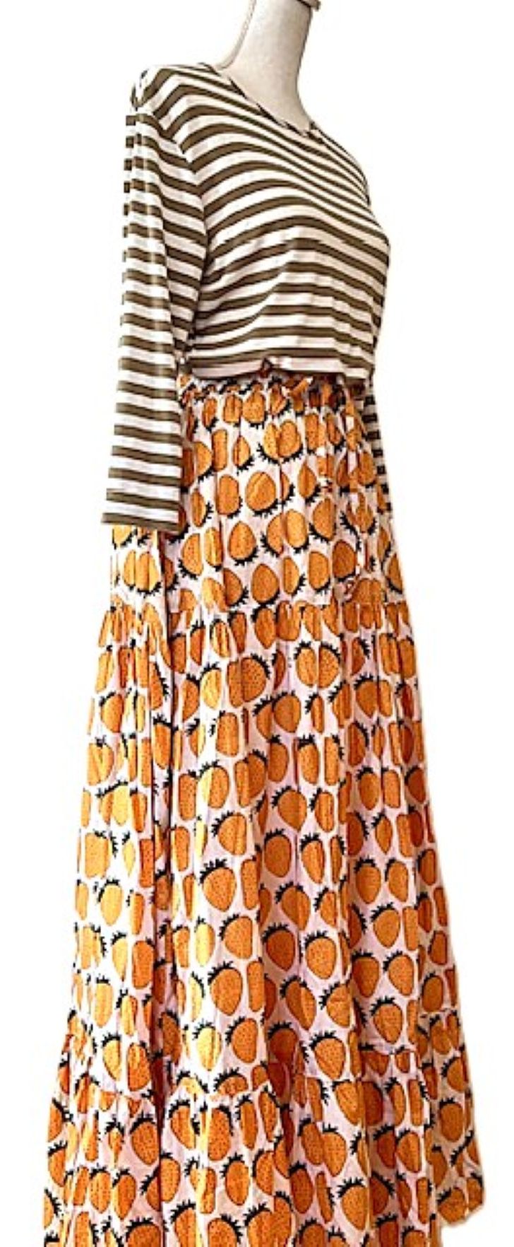 Skirt: Long Cotton Tiered Skirt is a must in your wardrobe (Orange Strawberries)