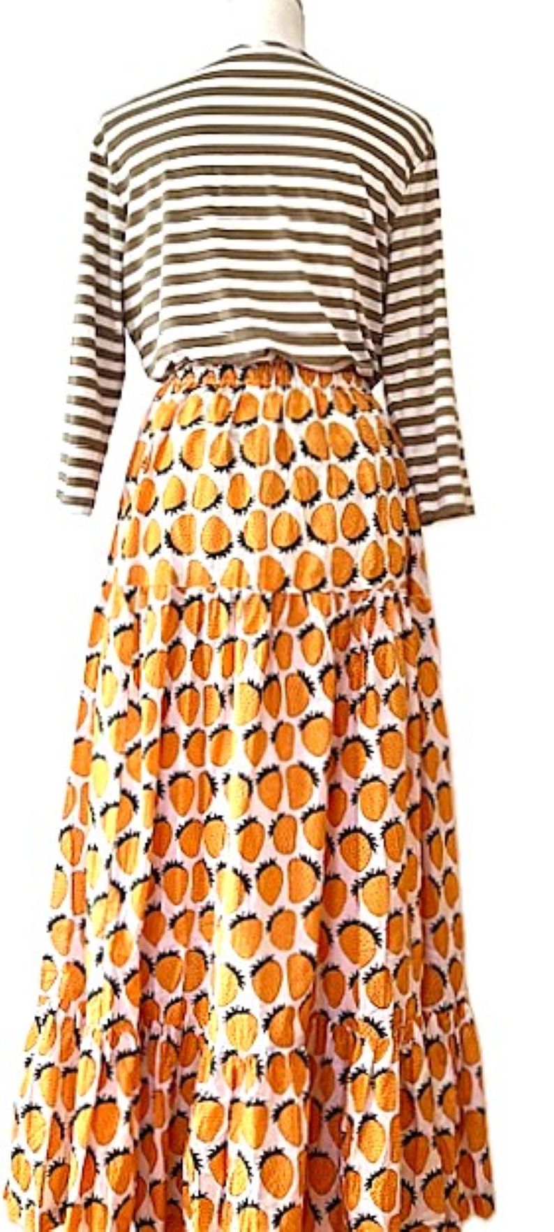 Skirt: Long Cotton Tiered Skirt is a must in your wardrobe (Orange Strawberries)
