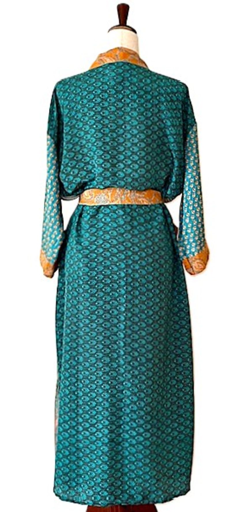 Luxurious Rich Silk Long Kimono Duster. Mixed Print. (Stripe and Floral)