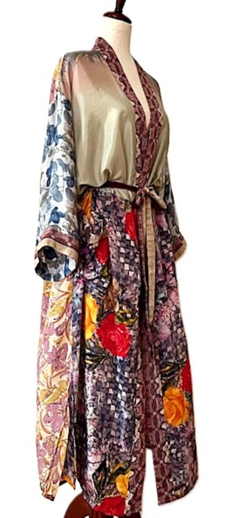 Luxurious Rich Silk Long Kimono Duster. Glamorous (Copper)