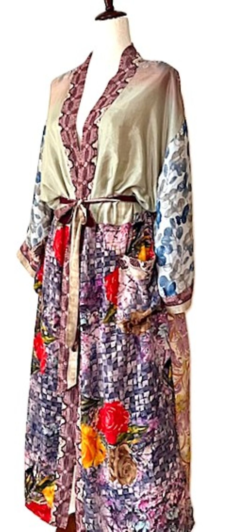 Luxurious Rich Silk Long Kimono Duster. Glamorous (Copper)