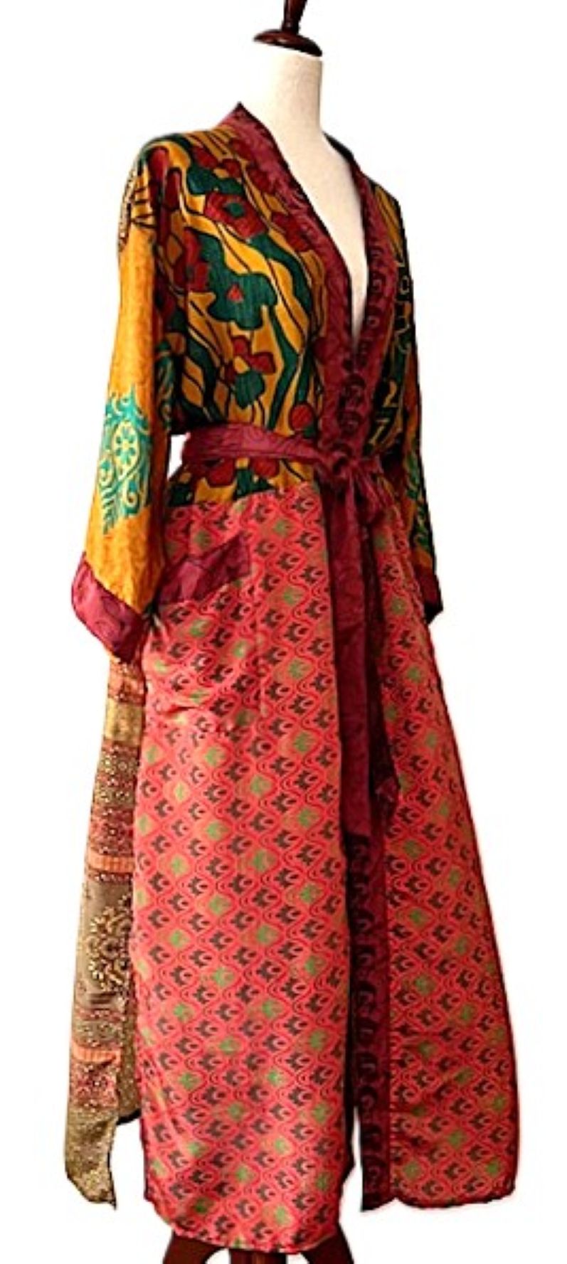 Luxurious Rich Silk Long Kimono Duster. Glamorous (Emerald)