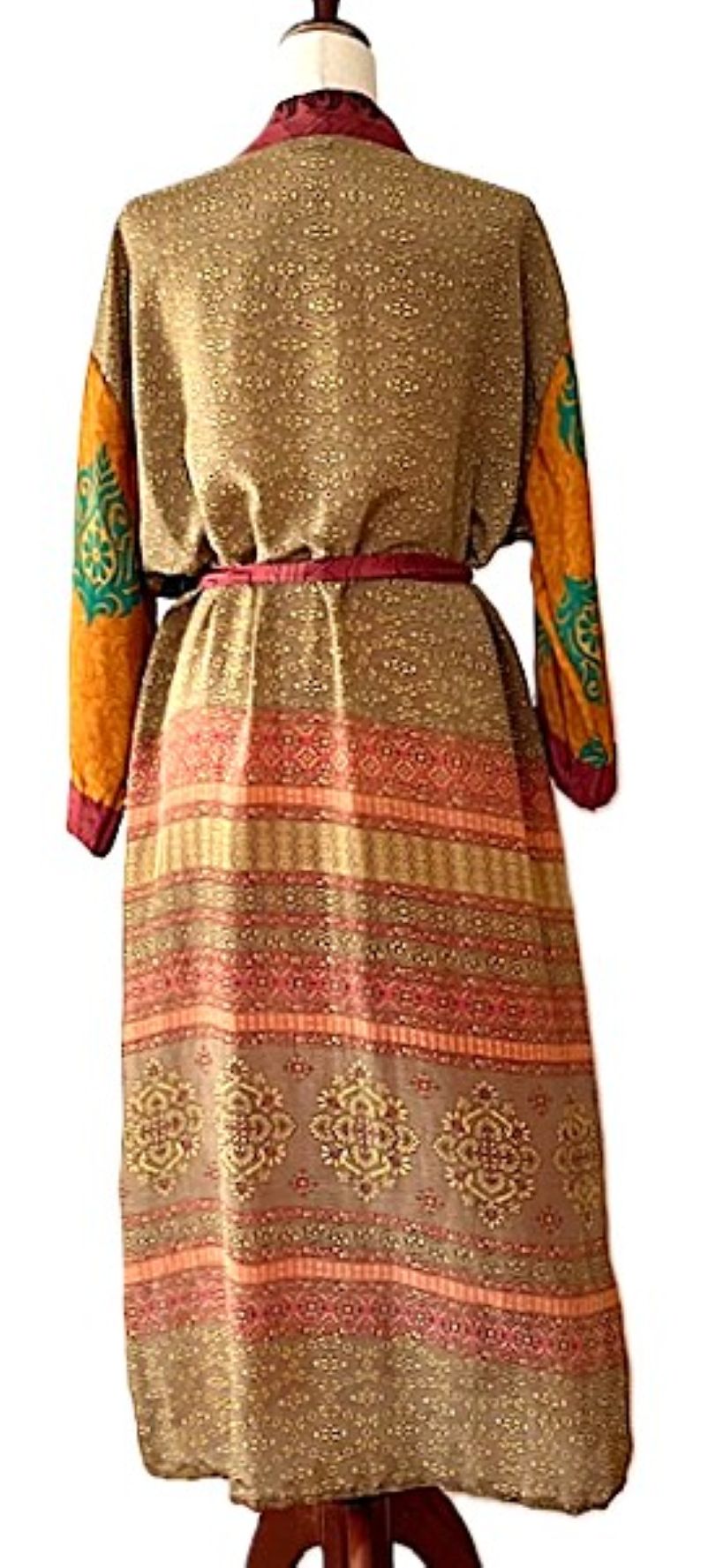 Luxurious Rich Silk Long Kimono Duster. Glamorous (Emerald)