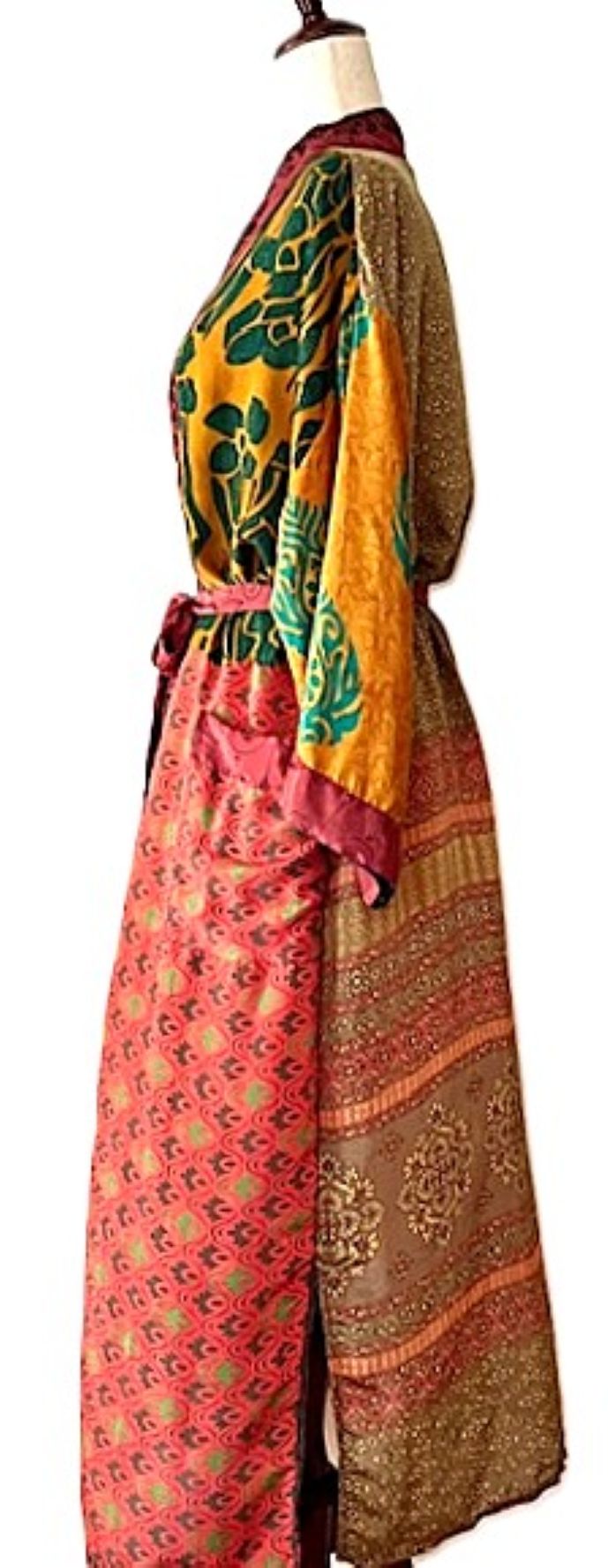 Luxurious Rich Silk Long Kimono Duster. Glamorous (Emerald)