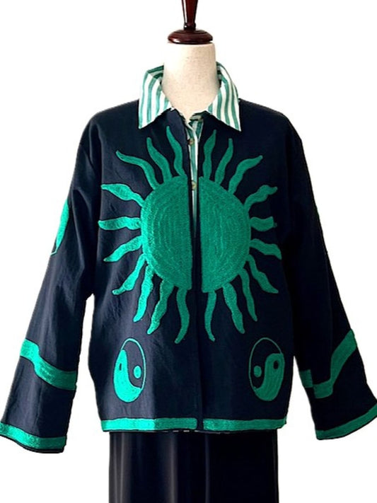 Specialty Collection: Fashion Forward Contemporary Suzani Short Jacket  (Emerald Black)