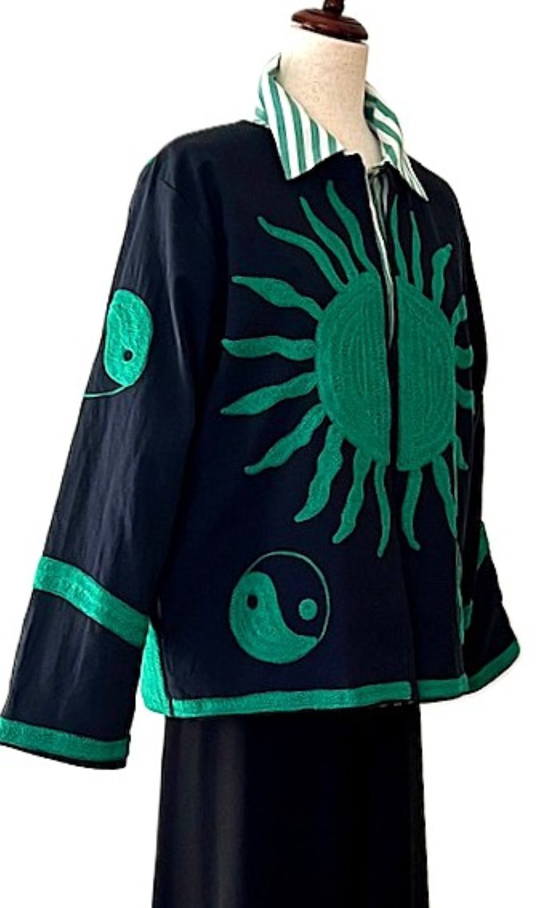 Specialty Collection: Fashion Forward Contemporary Suzani Short Jacket  (Emerald Black)