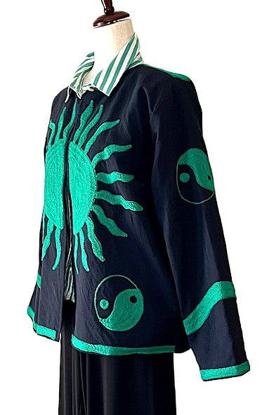 Specialty Collection: Fashion Forward Contemporary Suzani Short Jacket  (Emerald Black)