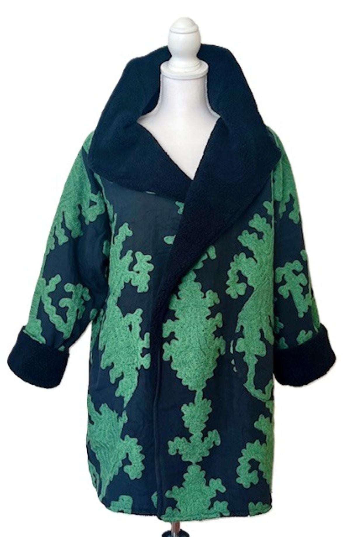 Specialty Collection: Updated Suzani Embroidery With A Sherpa Lining.  (Emerald Black)