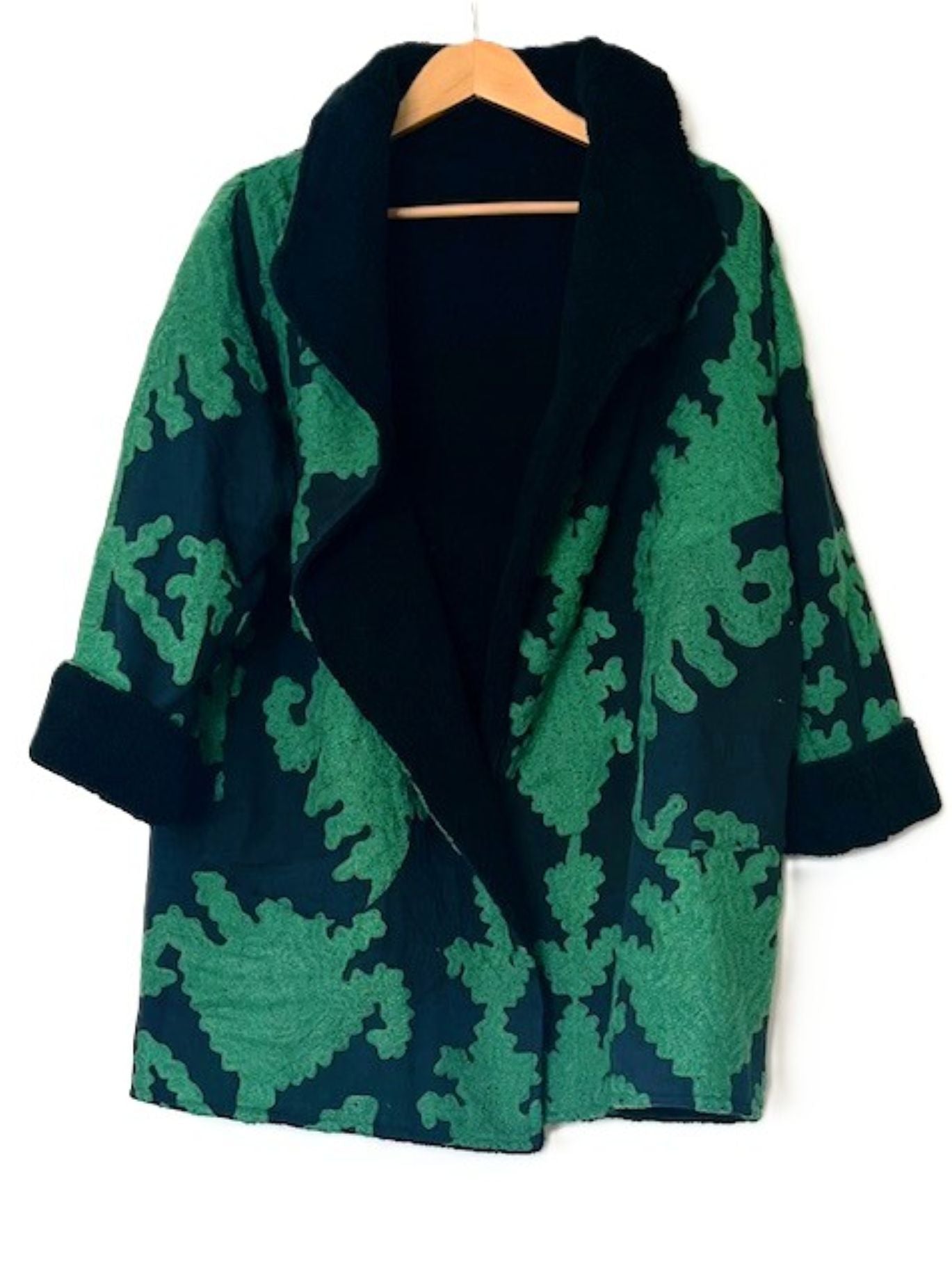 Specialty Collection: Updated Suzani Embroidery With A Sherpa Lining.  (Emerald Black)