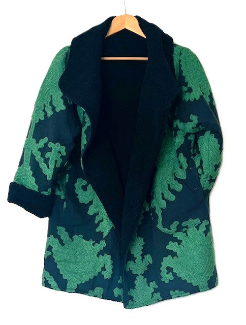 Specialty Collection: Updated Suzani Embroidery With A Sherpa Lining.  (Emerald Black)